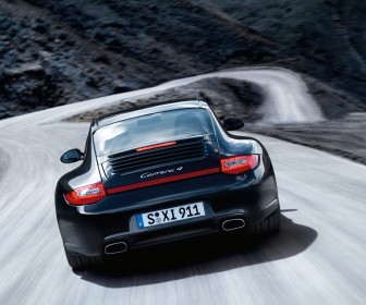 911 Carrera Rear View Twisted Road Wallpaper