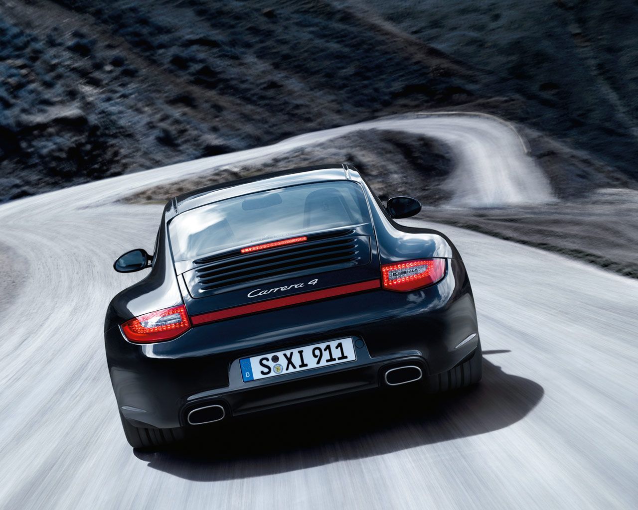 911 Carrera Rear View Twisted Road Wallpaper 1280x1024