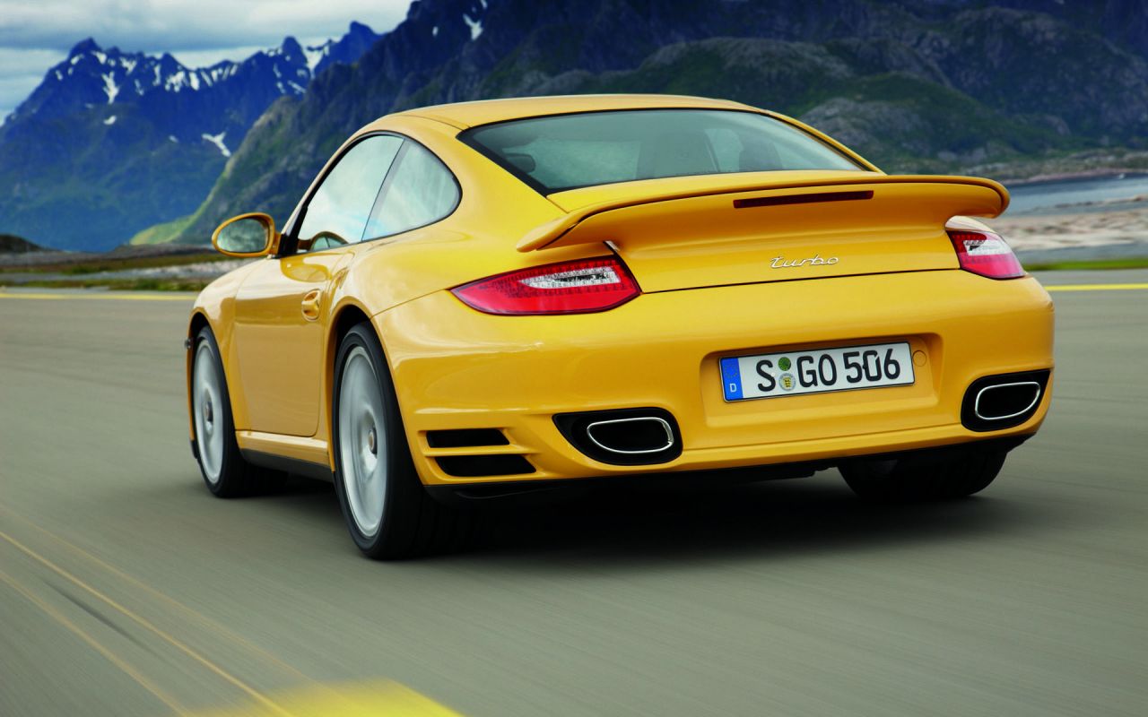 911 Turbo Yellow Rear View Wallpaper 1280x800