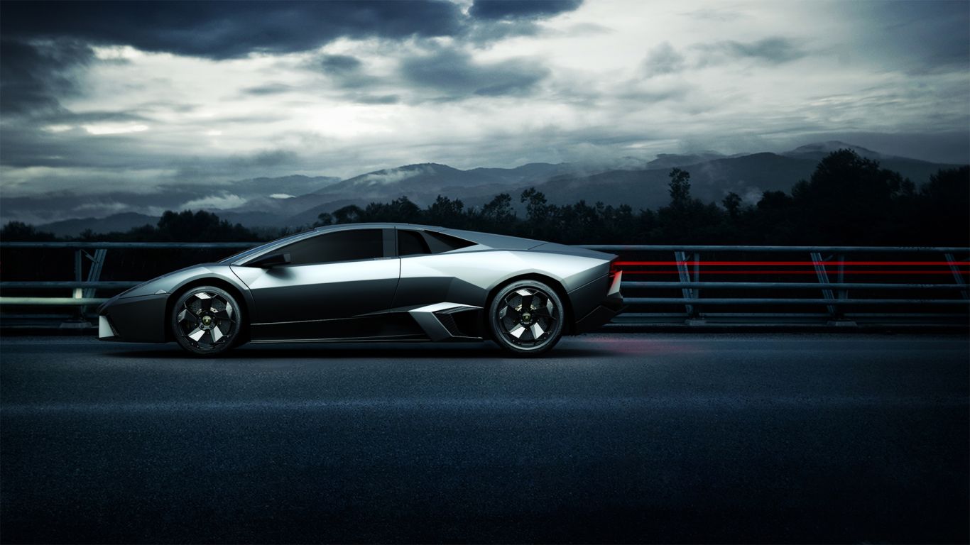 Reventon Side View Light Streaks Wallpaper 1366x768