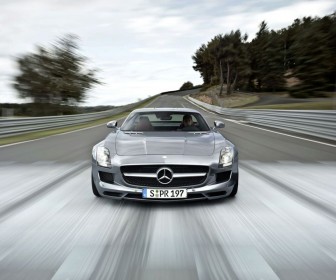 Sls Amg Front View On Road Wallpaper