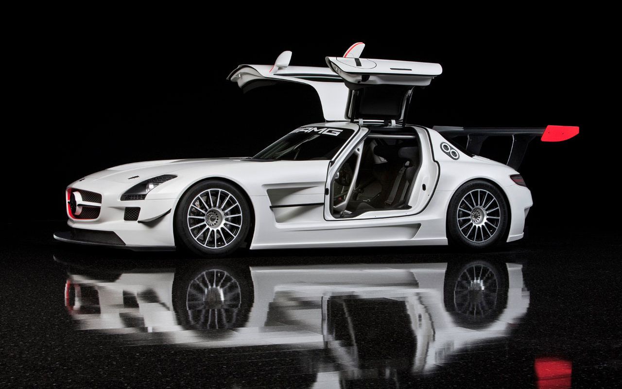 Sls Amg White Side View Doors Open Wallpaper 1280x800