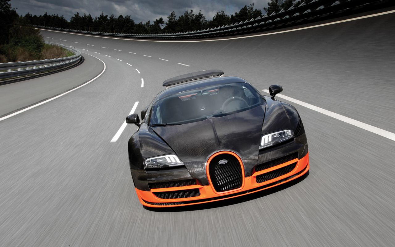 Veyron Black Driving Front View Wallpaper 1280x800