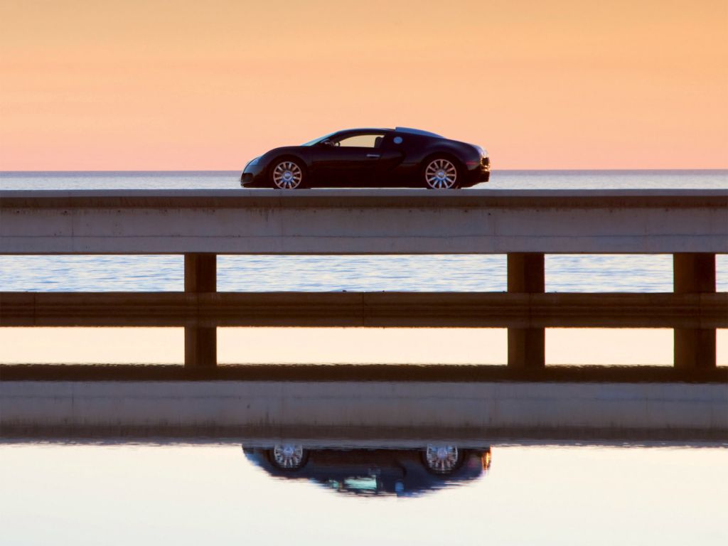 Veyron Black Side View Bridge Wallpaper 1024x768