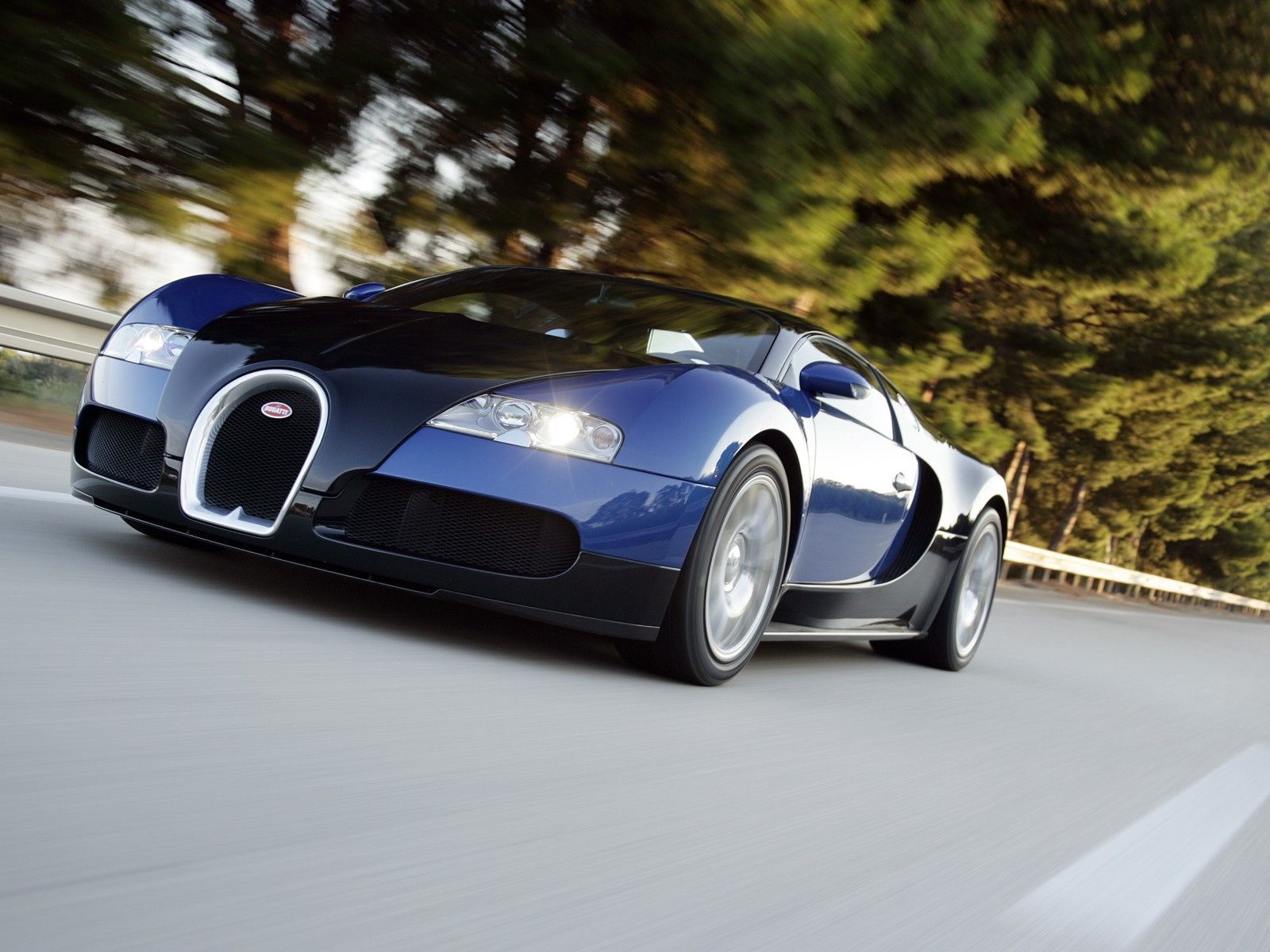 Veyron Blue Driving Front Low Angle Wallpaper 1600x1200